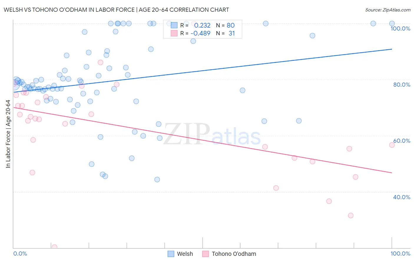 Welsh vs Tohono O'odham In Labor Force | Age 20-64
