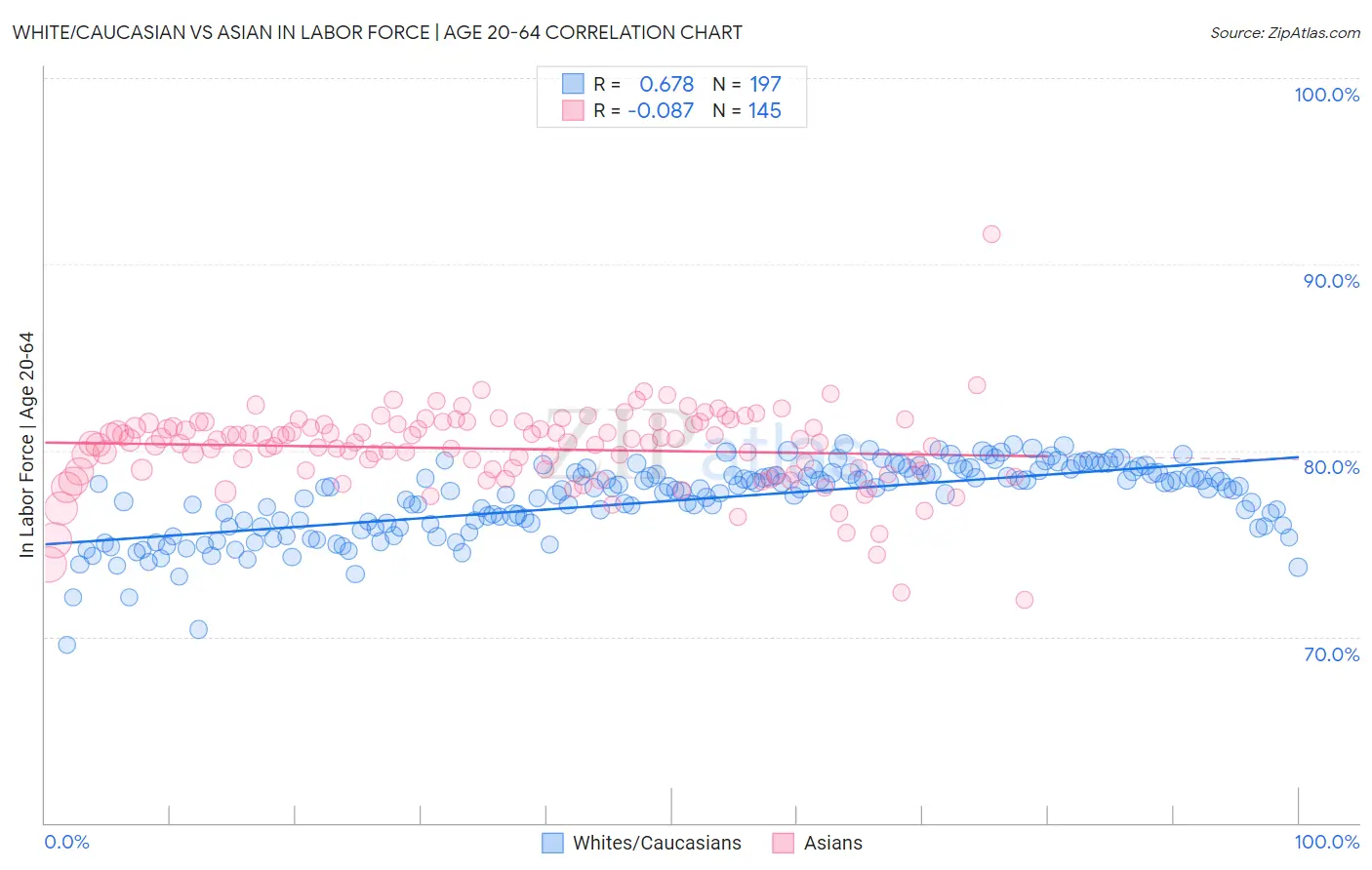 White/Caucasian vs Asian In Labor Force | Age 20-64