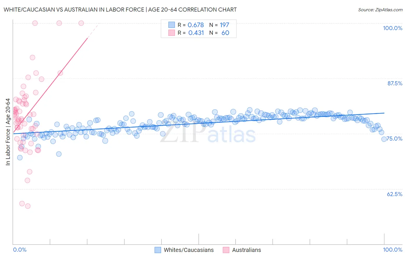 White/Caucasian vs Australian In Labor Force | Age 20-64