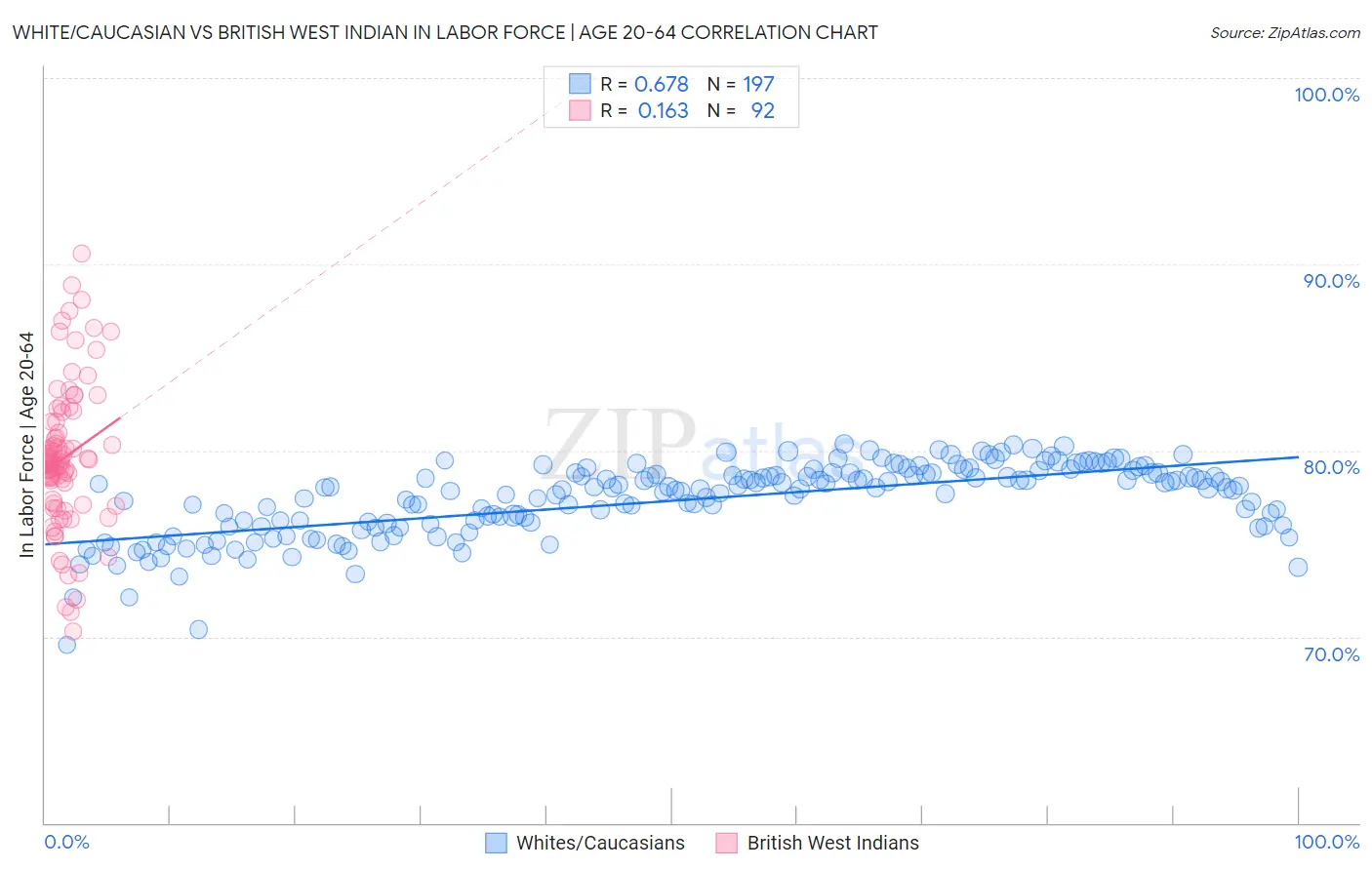 White/Caucasian vs British West Indian In Labor Force | Age 20-64