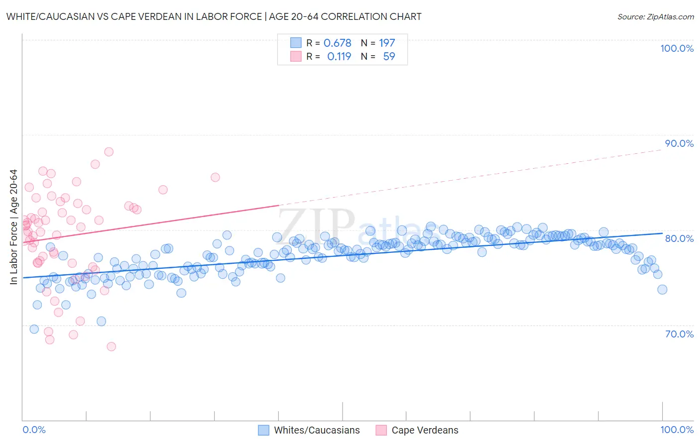 White/Caucasian vs Cape Verdean In Labor Force | Age 20-64