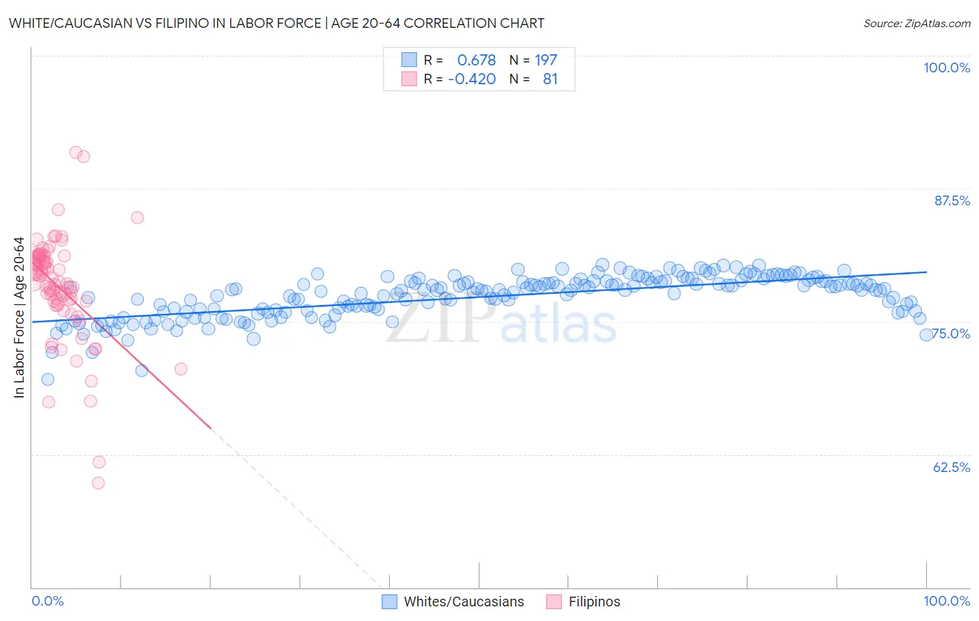 White/Caucasian vs Filipino In Labor Force | Age 20-64