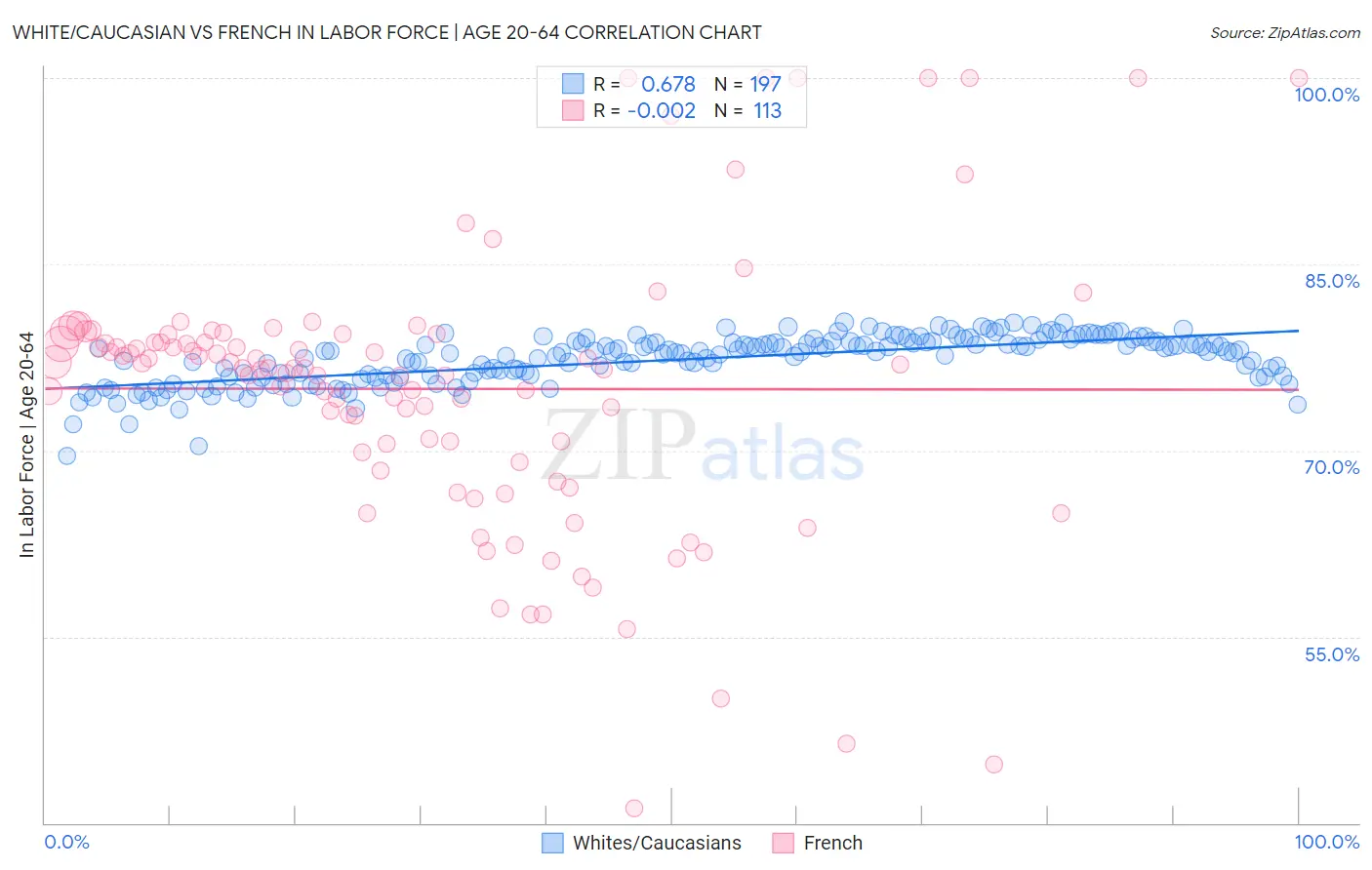 White/Caucasian vs French In Labor Force | Age 20-64