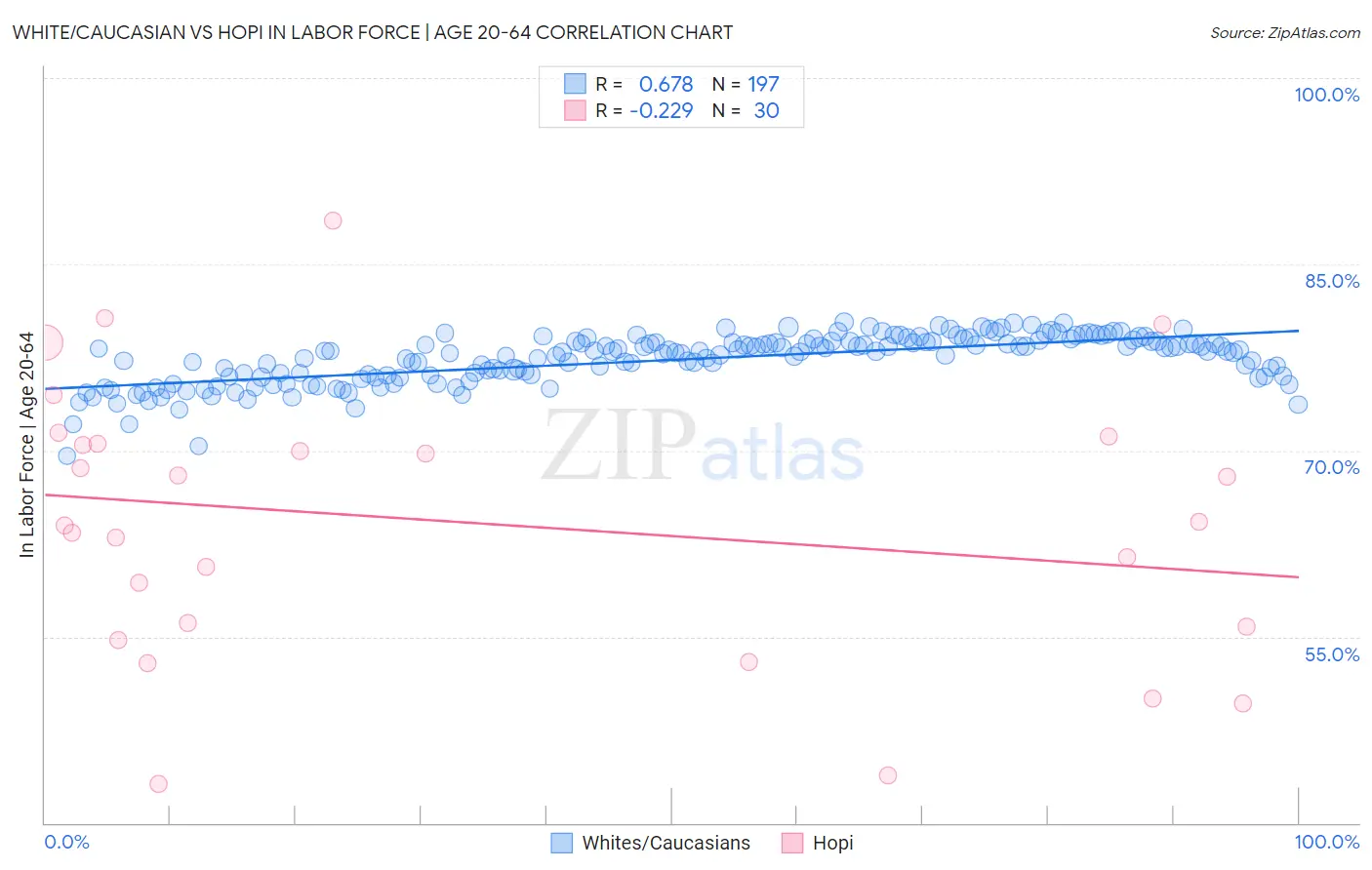White/Caucasian vs Hopi In Labor Force | Age 20-64