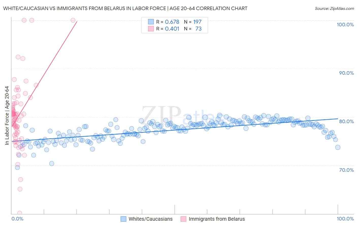 White/Caucasian vs Immigrants from Belarus In Labor Force | Age 20-64