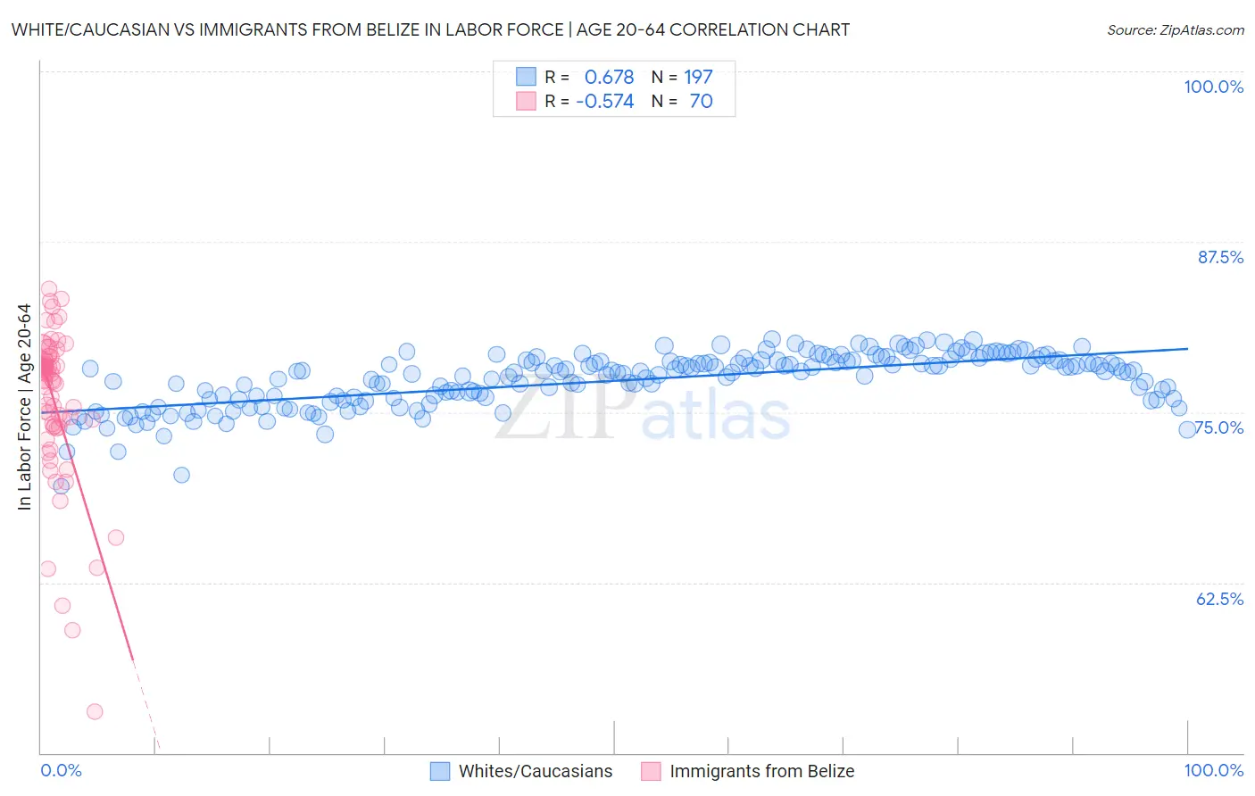 White/Caucasian vs Immigrants from Belize In Labor Force | Age 20-64