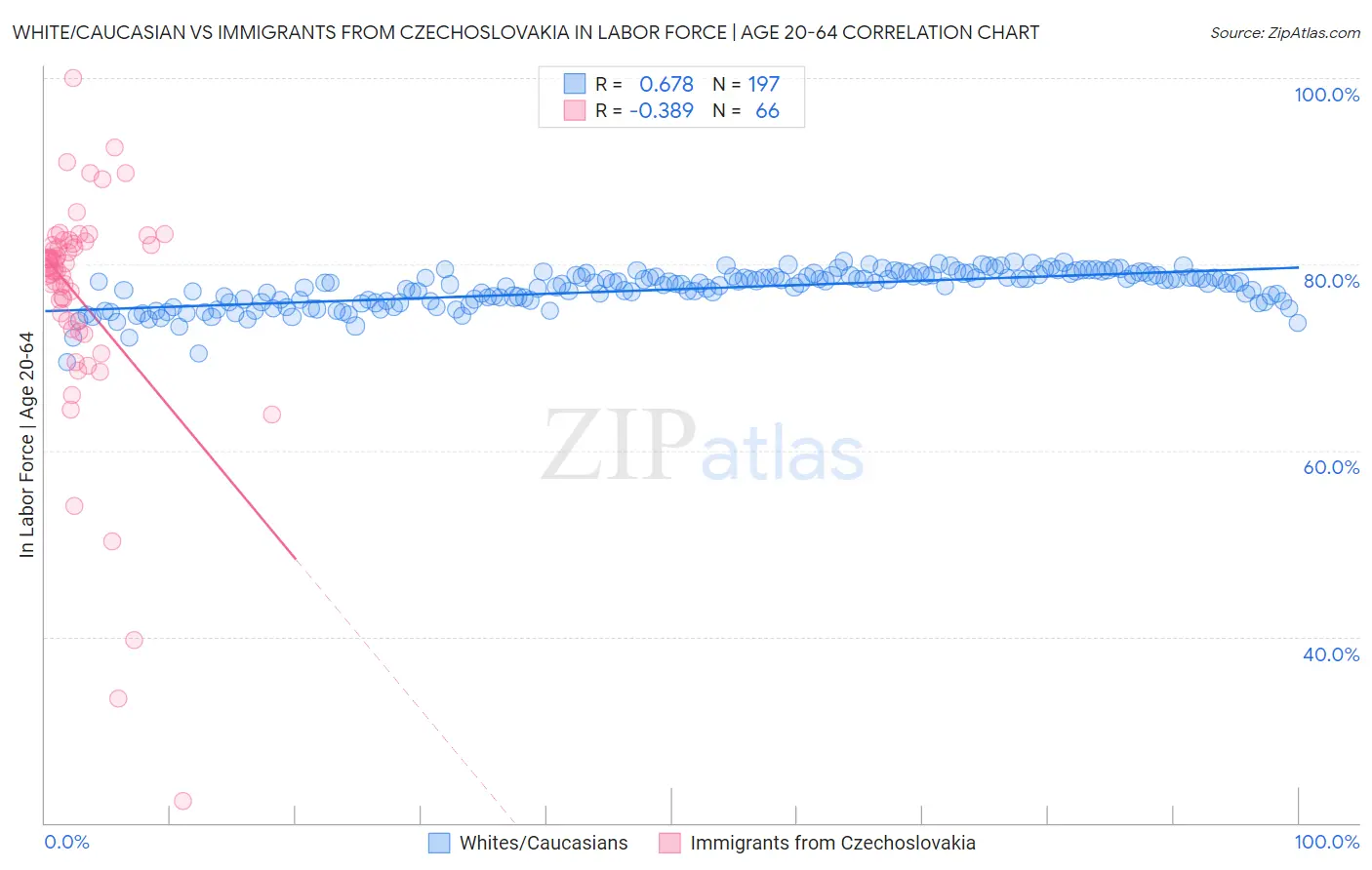 White/Caucasian vs Immigrants from Czechoslovakia In Labor Force | Age 20-64