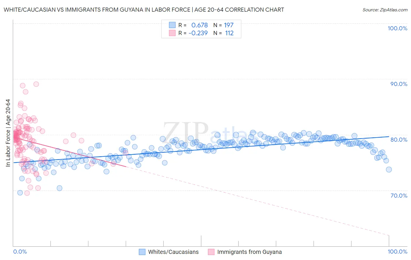 White/Caucasian vs Immigrants from Guyana In Labor Force | Age 20-64