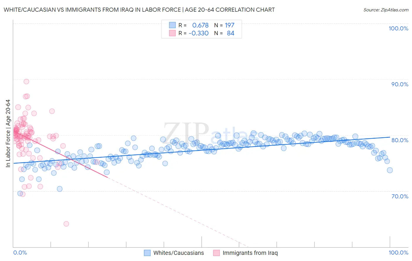 White/Caucasian vs Immigrants from Iraq In Labor Force | Age 20-64