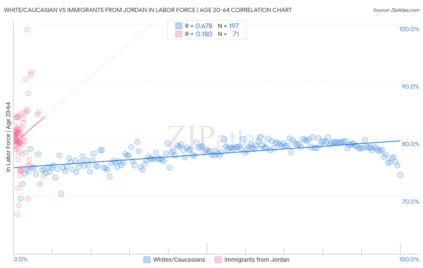 White/Caucasian vs Immigrants from Jordan In Labor Force | Age 20-64