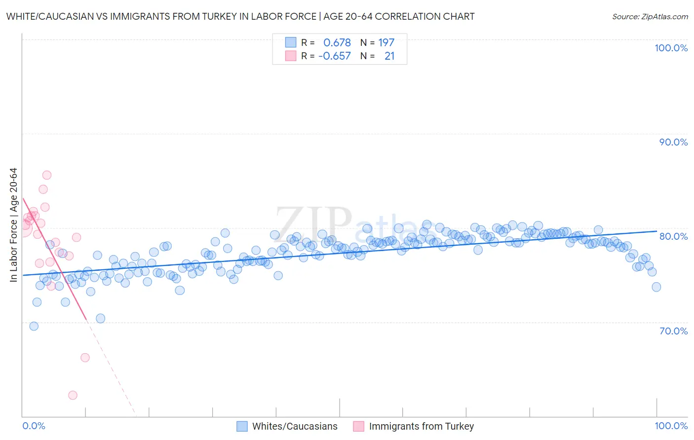 White/Caucasian vs Immigrants from Turkey In Labor Force | Age 20-64