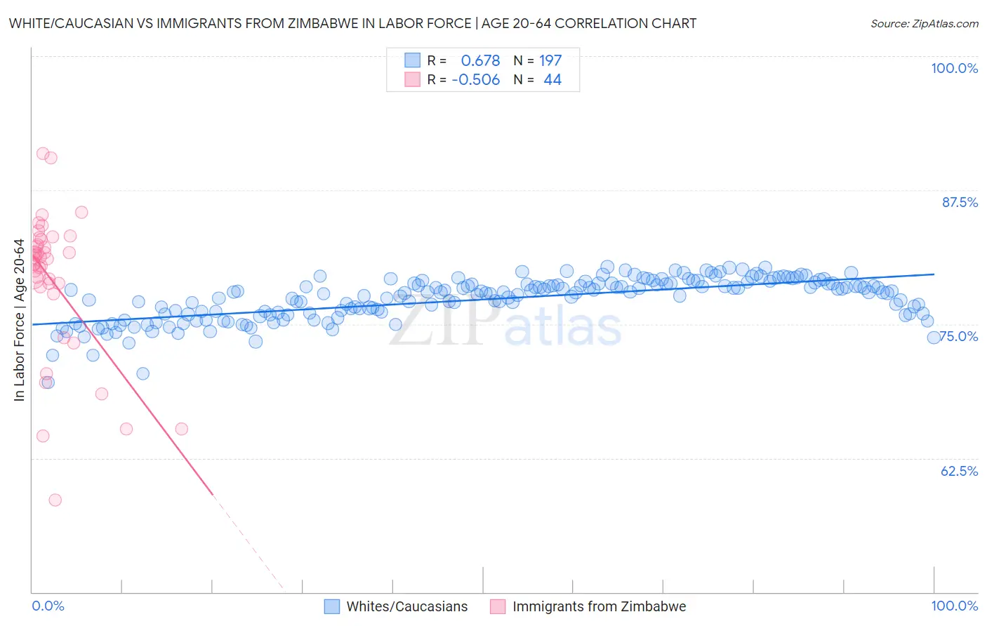 White/Caucasian vs Immigrants from Zimbabwe In Labor Force | Age 20-64