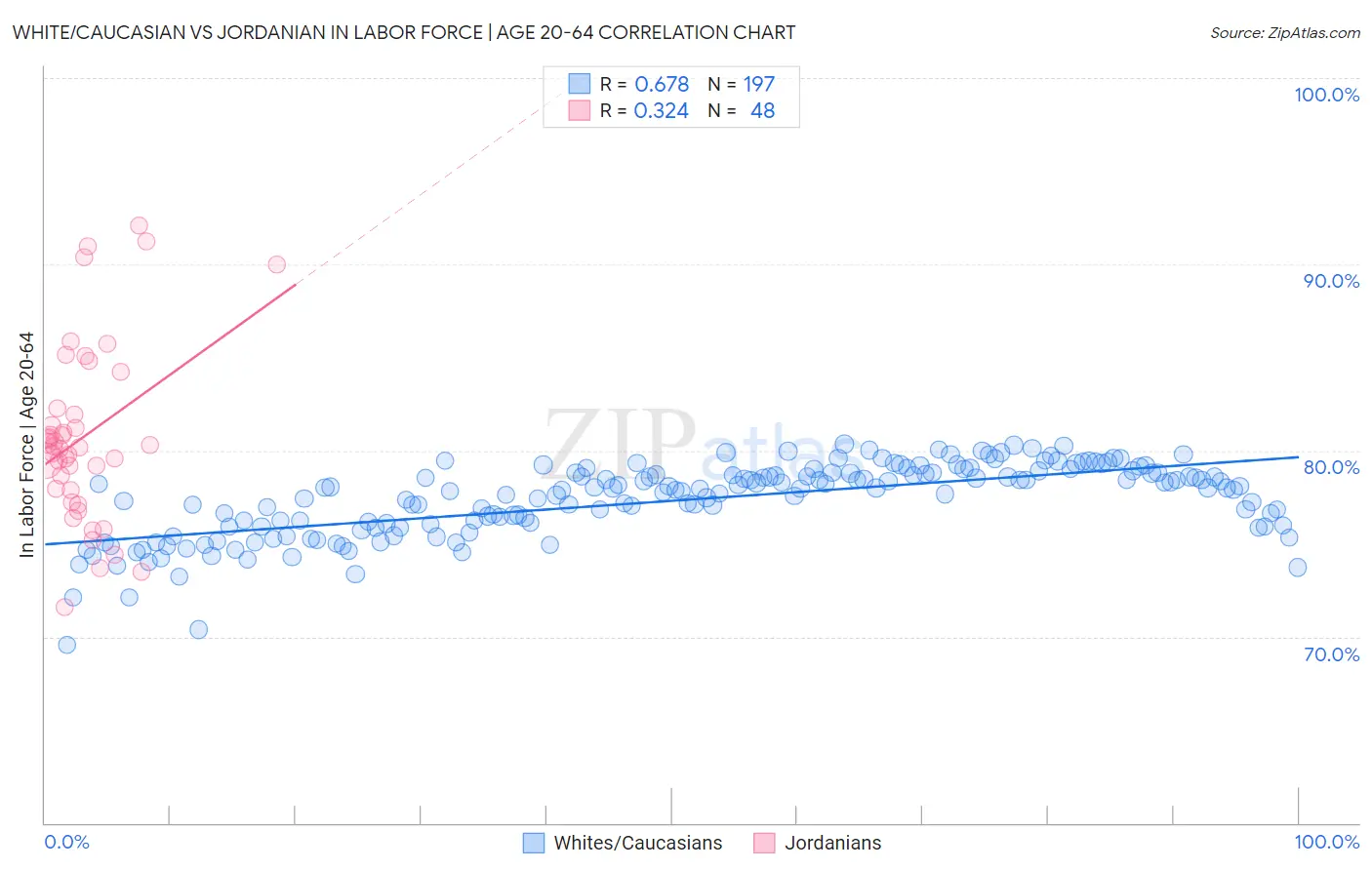 White/Caucasian vs Jordanian In Labor Force | Age 20-64