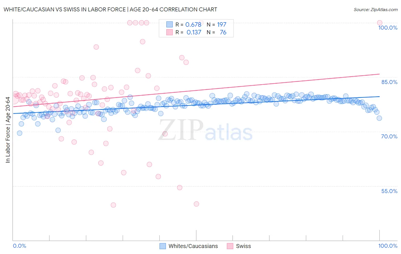 White/Caucasian vs Swiss In Labor Force | Age 20-64