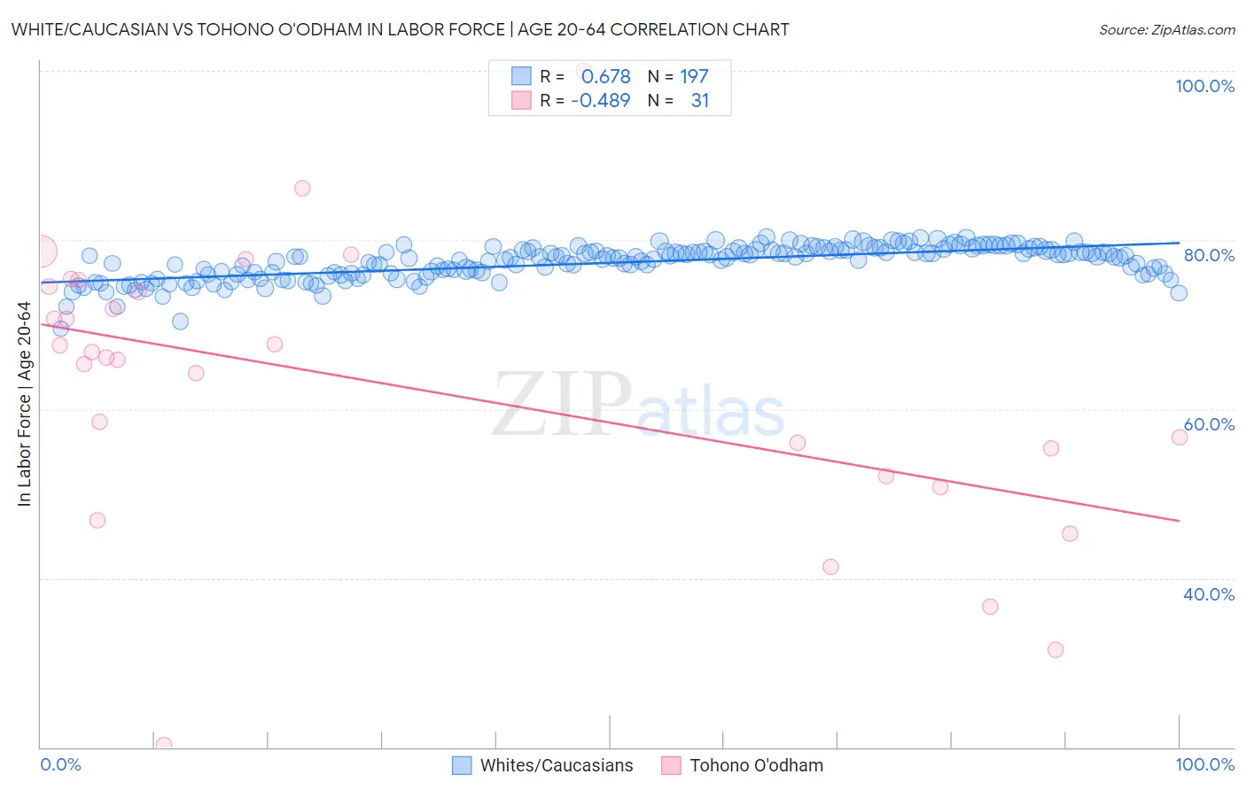 White/Caucasian vs Tohono O'odham In Labor Force | Age 20-64
