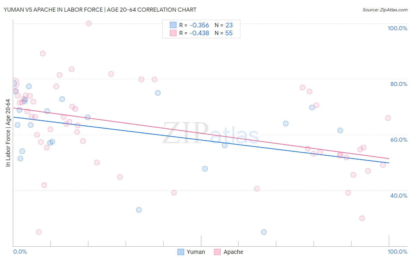 Yuman vs Apache In Labor Force | Age 20-64