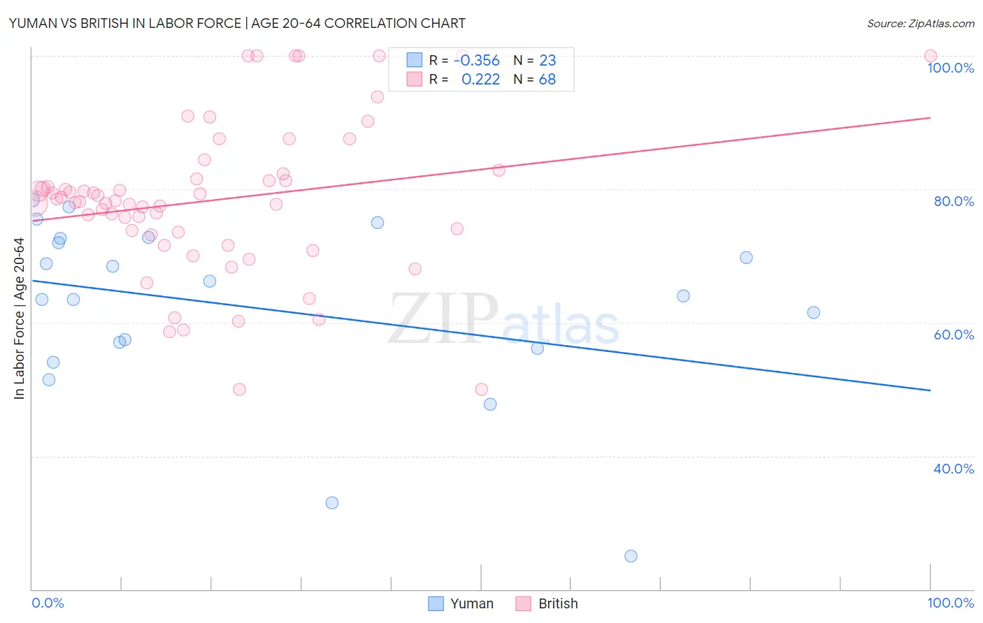 Yuman vs British In Labor Force | Age 20-64