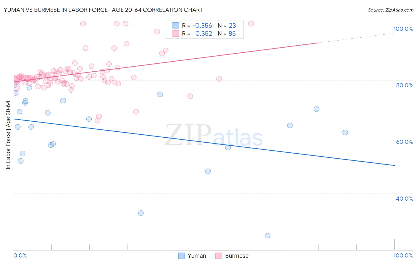 Yuman vs Burmese In Labor Force | Age 20-64