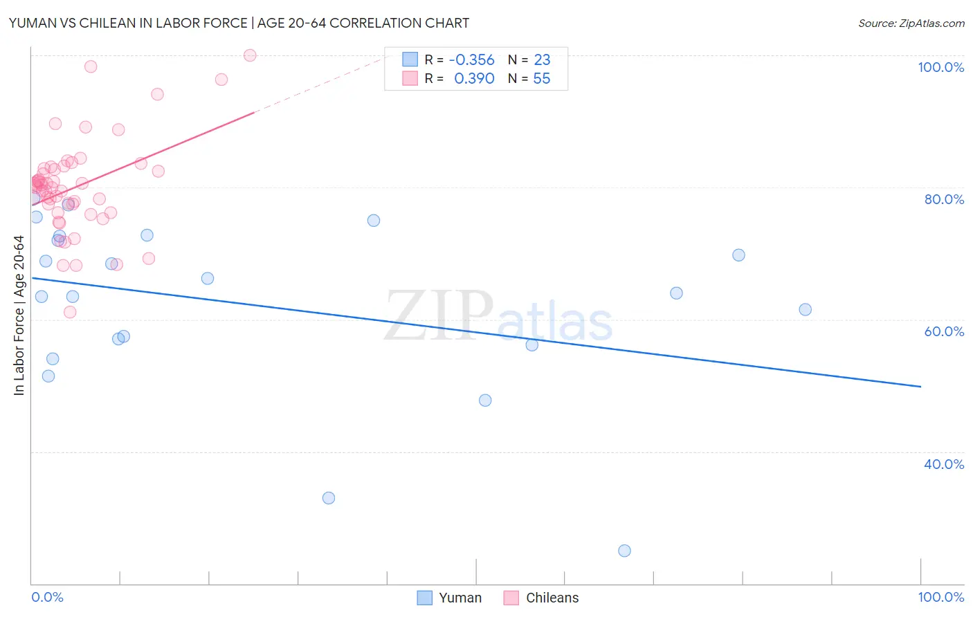 Yuman vs Chilean In Labor Force | Age 20-64