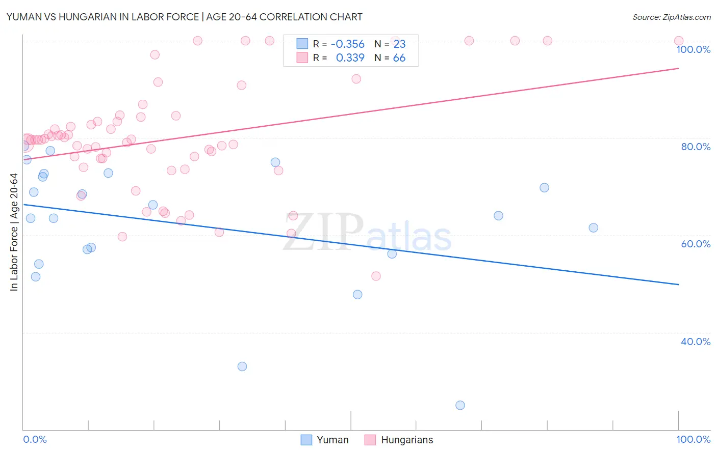 Yuman vs Hungarian In Labor Force | Age 20-64