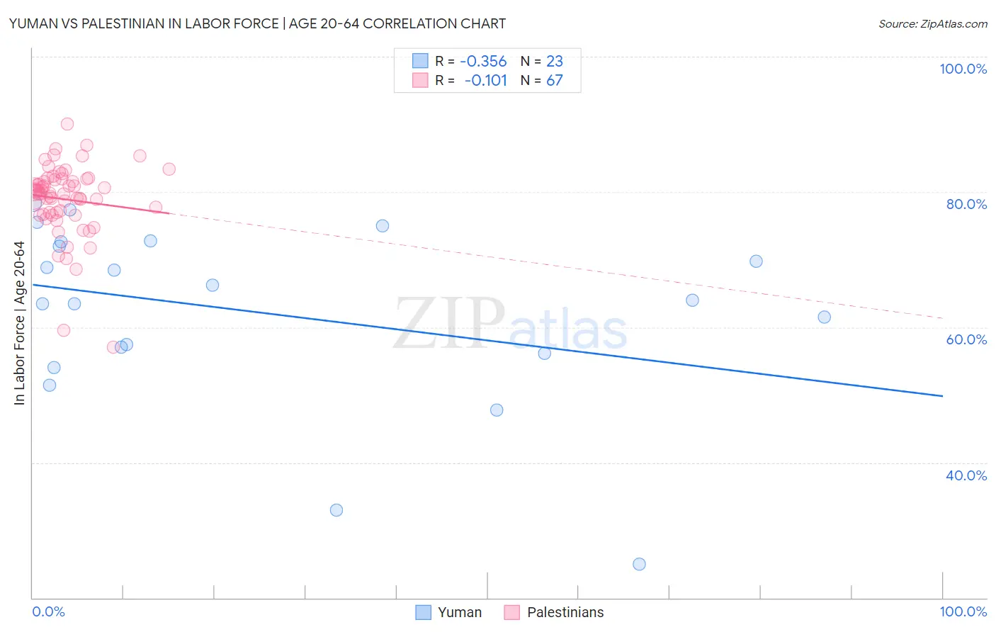 Yuman vs Palestinian In Labor Force | Age 20-64