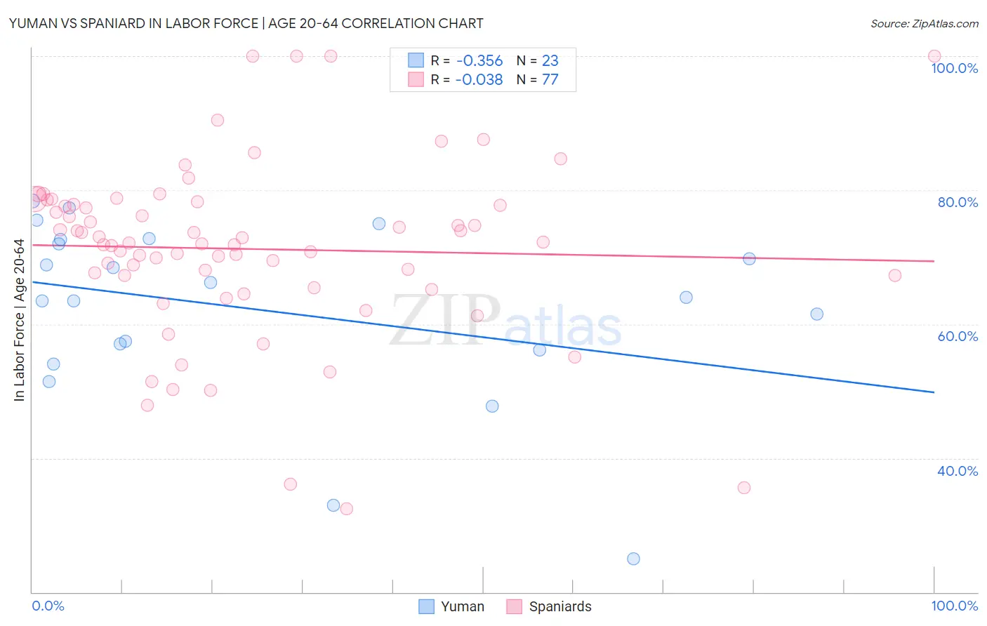Yuman vs Spaniard In Labor Force | Age 20-64