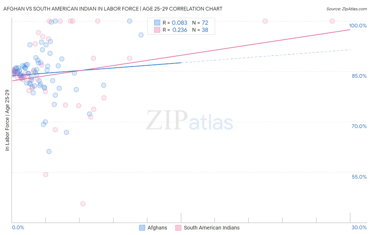Afghan vs South American Indian In Labor Force | Age 25-29