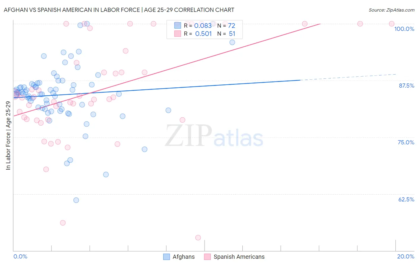 Afghan vs Spanish American In Labor Force | Age 25-29