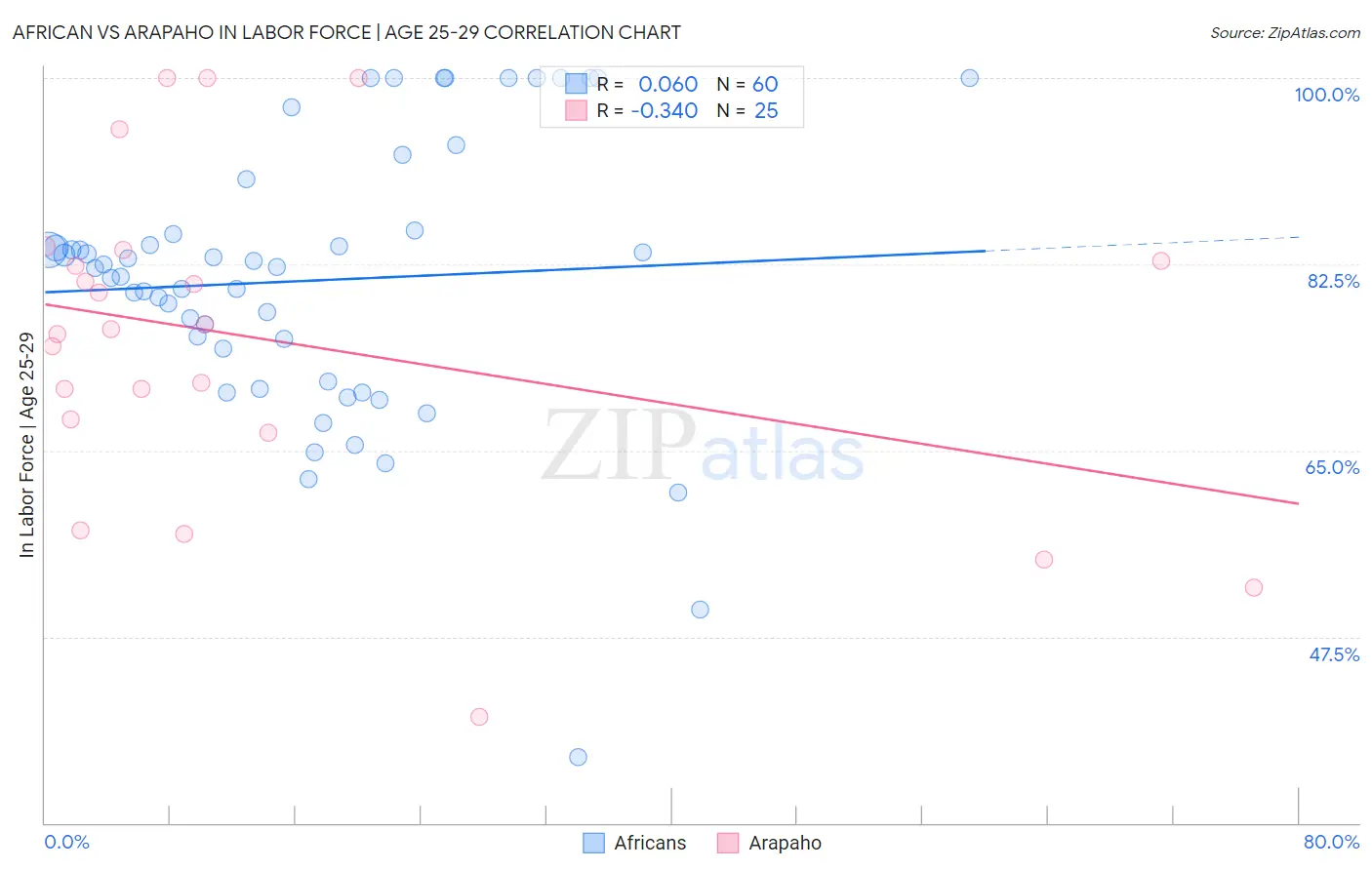 African vs Arapaho In Labor Force | Age 25-29