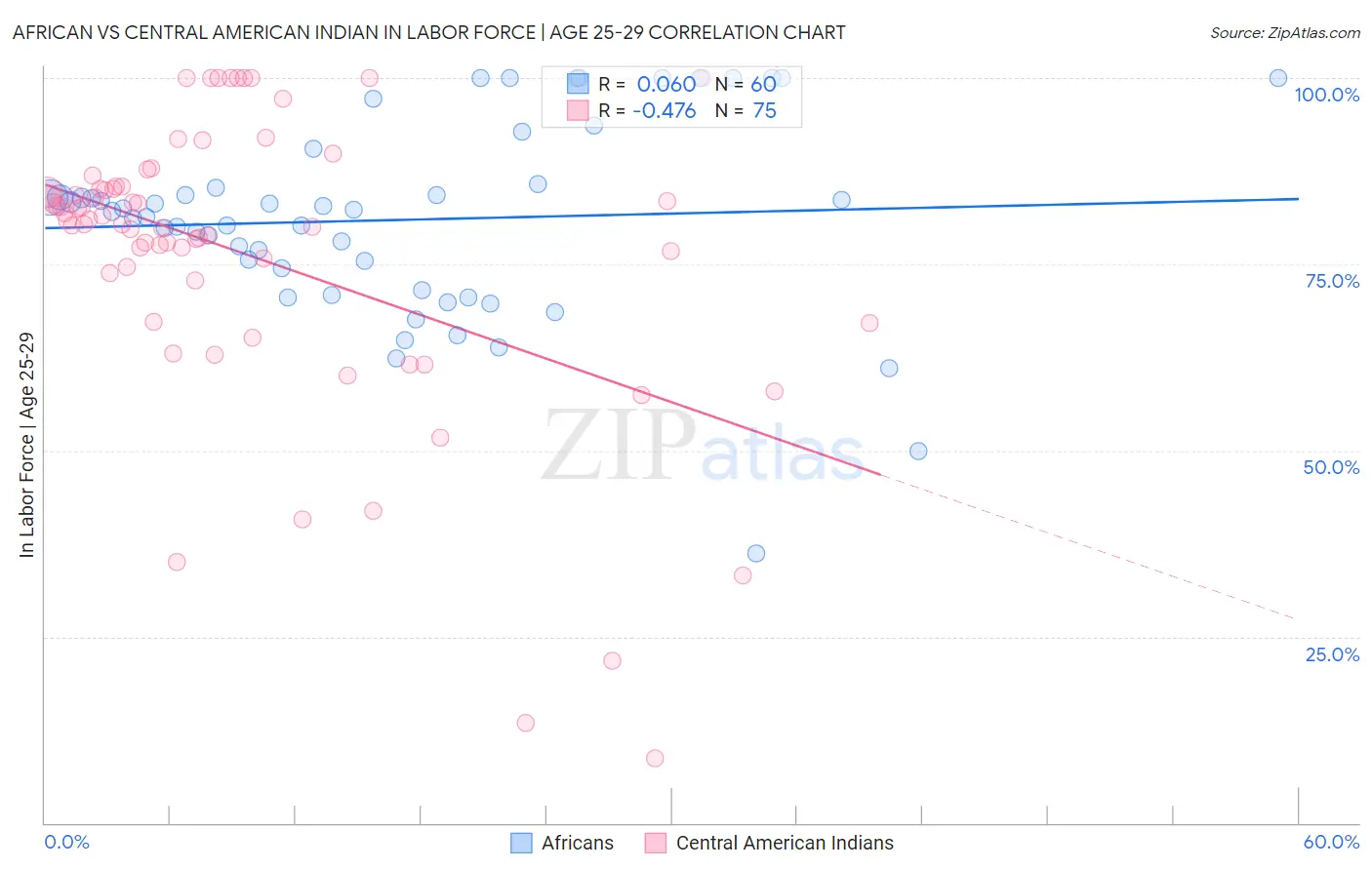 African vs Central American Indian In Labor Force | Age 25-29