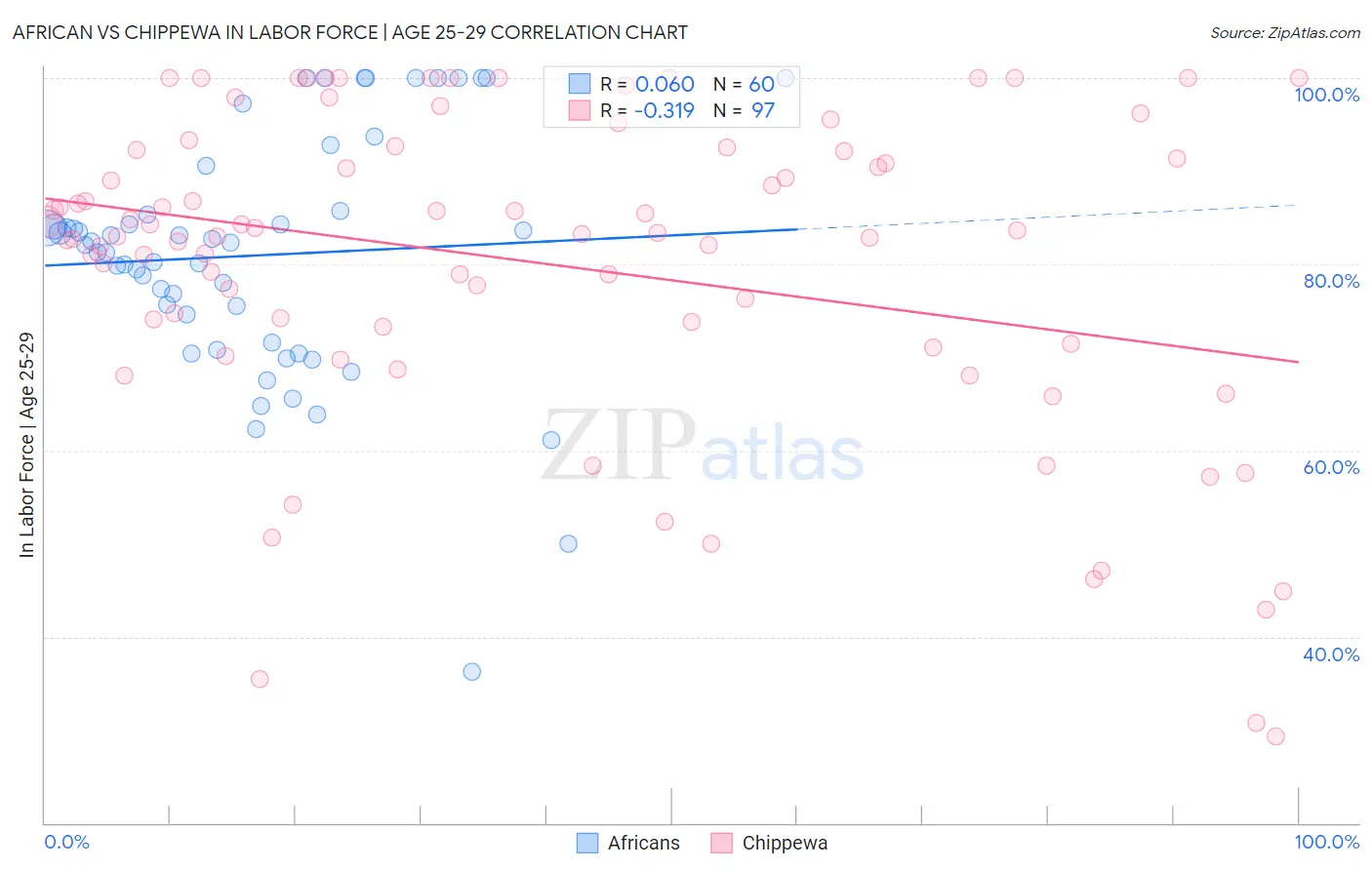 African vs Chippewa In Labor Force | Age 25-29
