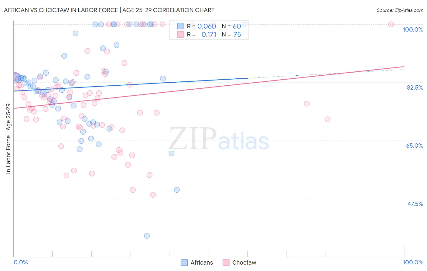 African vs Choctaw In Labor Force | Age 25-29