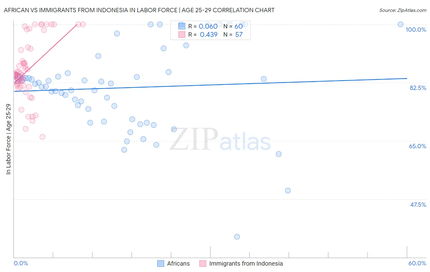 African vs Immigrants from Indonesia In Labor Force | Age 25-29