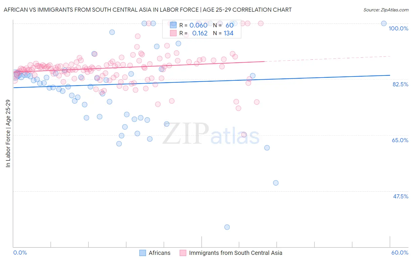 African vs Immigrants from South Central Asia In Labor Force | Age 25-29