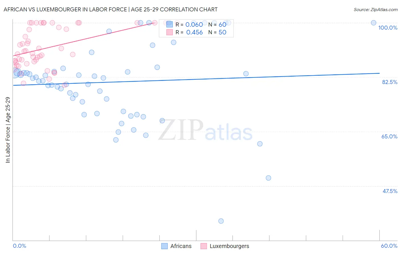 African vs Luxembourger In Labor Force | Age 25-29