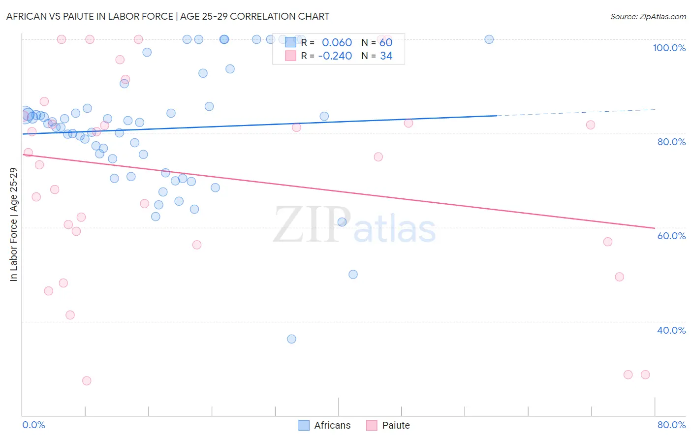 African vs Paiute In Labor Force | Age 25-29