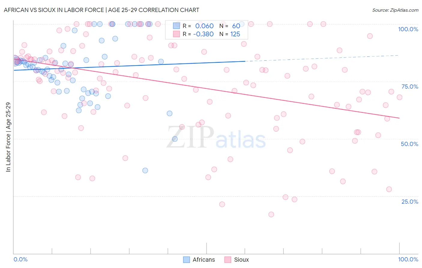 African vs Sioux In Labor Force | Age 25-29