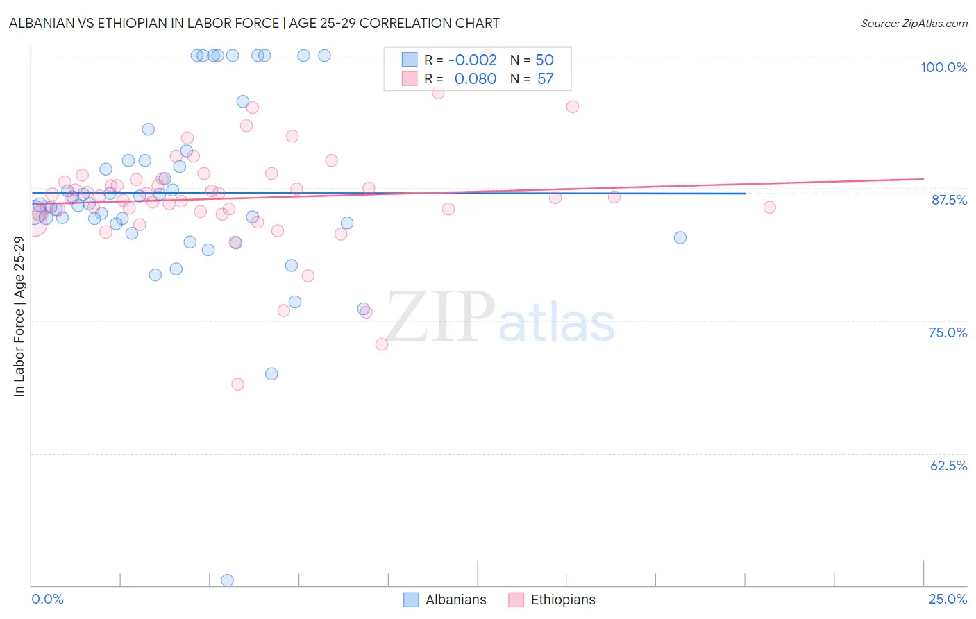 Albanian vs Ethiopian In Labor Force | Age 25-29