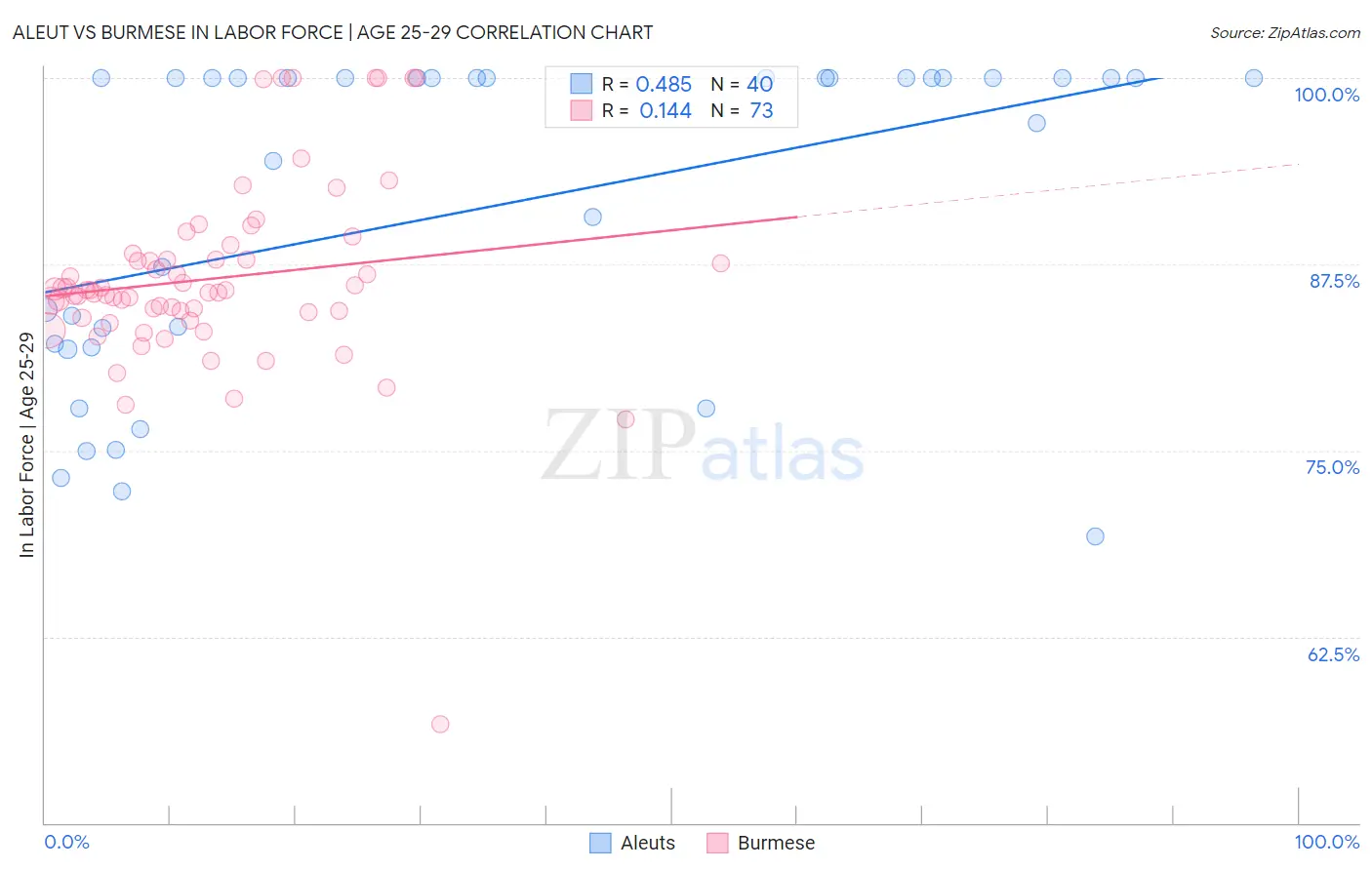 Aleut vs Burmese In Labor Force | Age 25-29