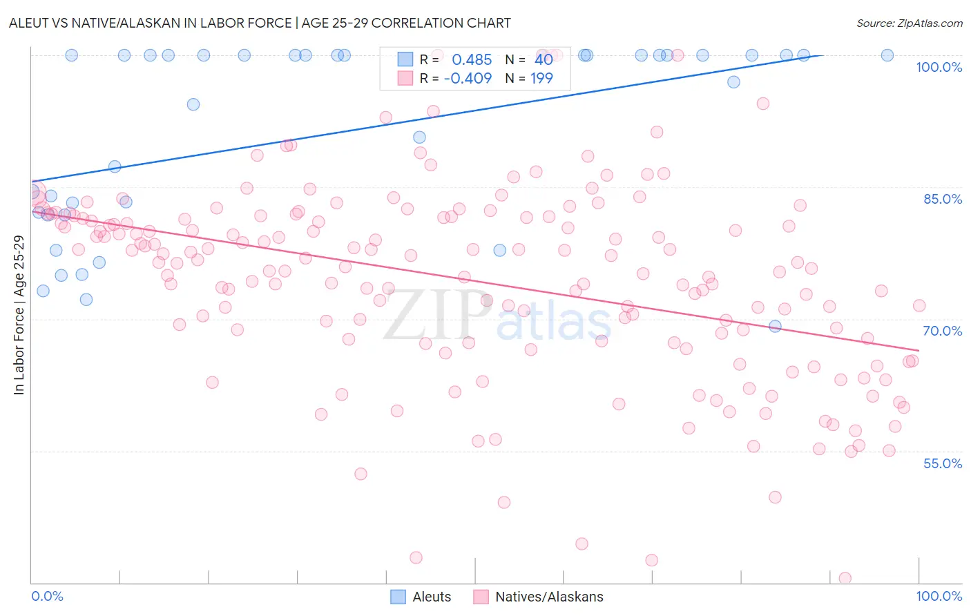 Aleut vs Native/Alaskan In Labor Force | Age 25-29