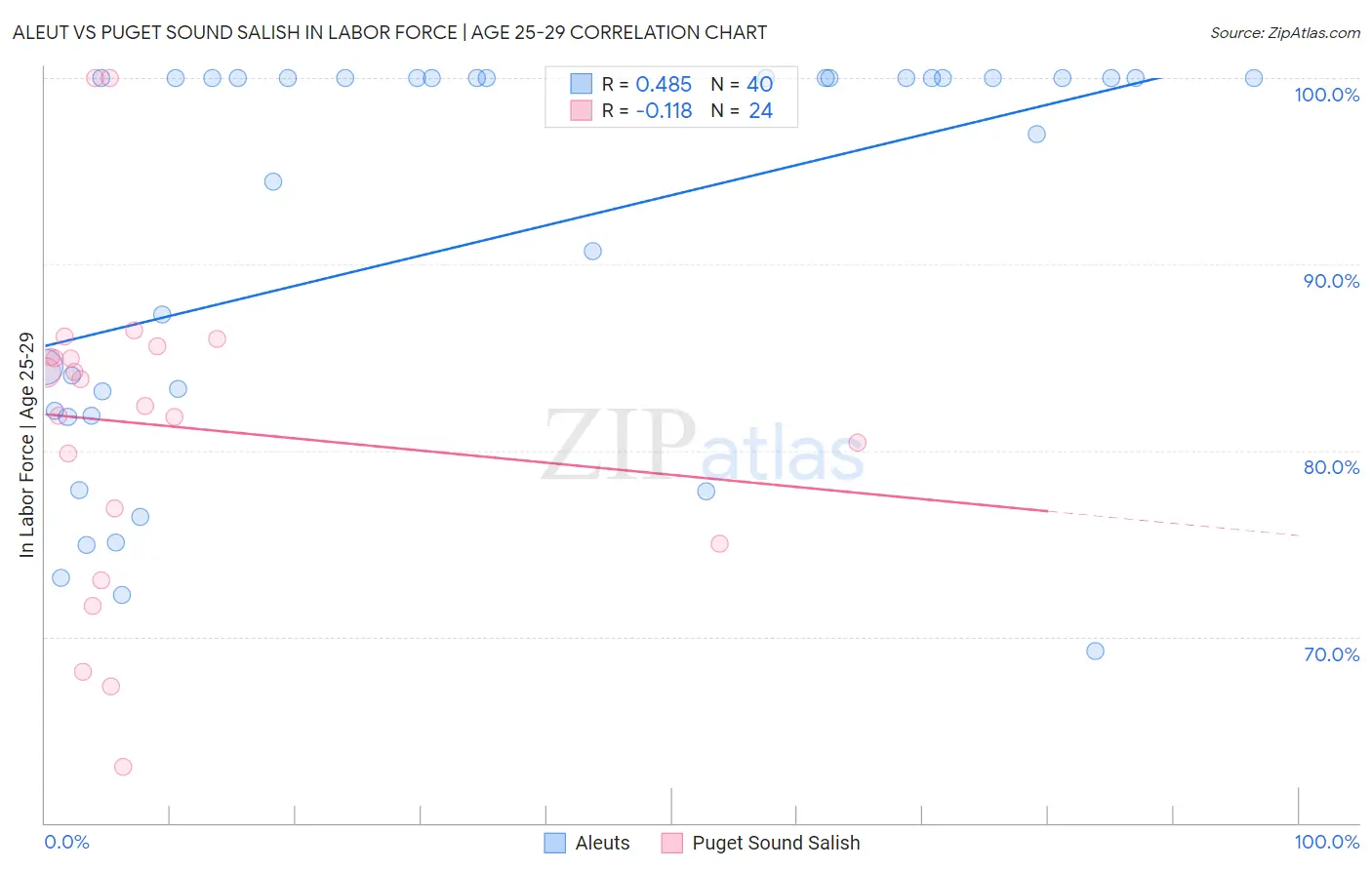 Aleut vs Puget Sound Salish In Labor Force | Age 25-29
