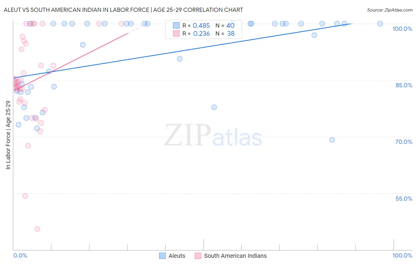 Aleut vs South American Indian In Labor Force | Age 25-29