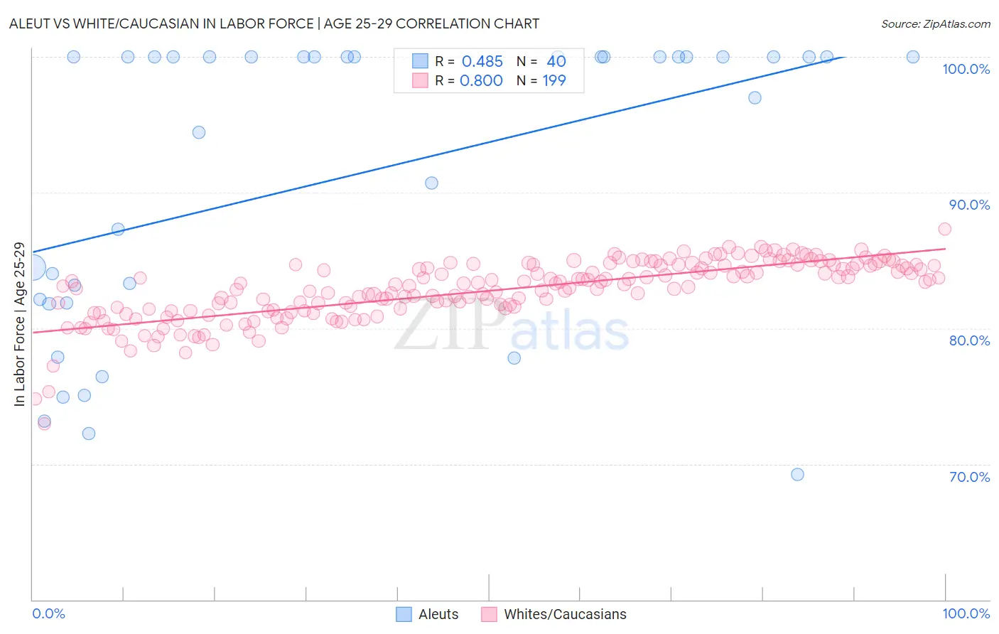 Aleut vs White/Caucasian In Labor Force | Age 25-29