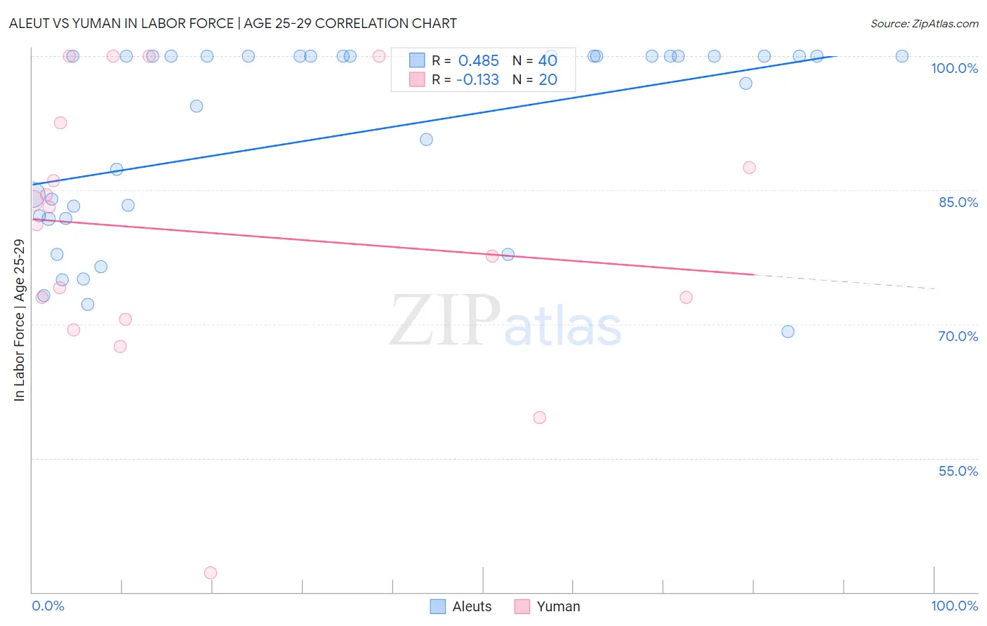 Aleut vs Yuman In Labor Force | Age 25-29