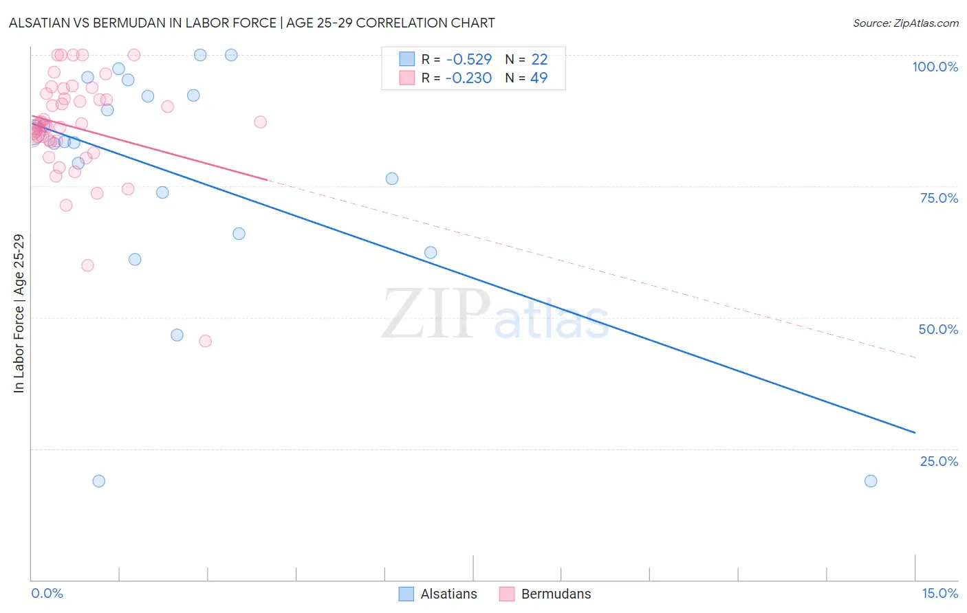 Alsatian vs Bermudan In Labor Force | Age 25-29