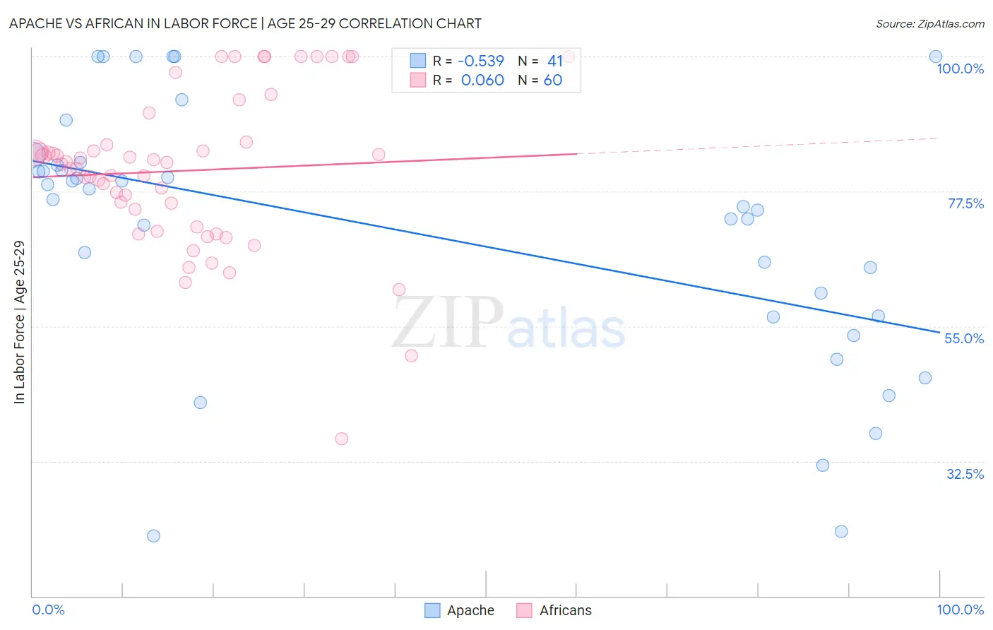 Apache vs African In Labor Force | Age 25-29