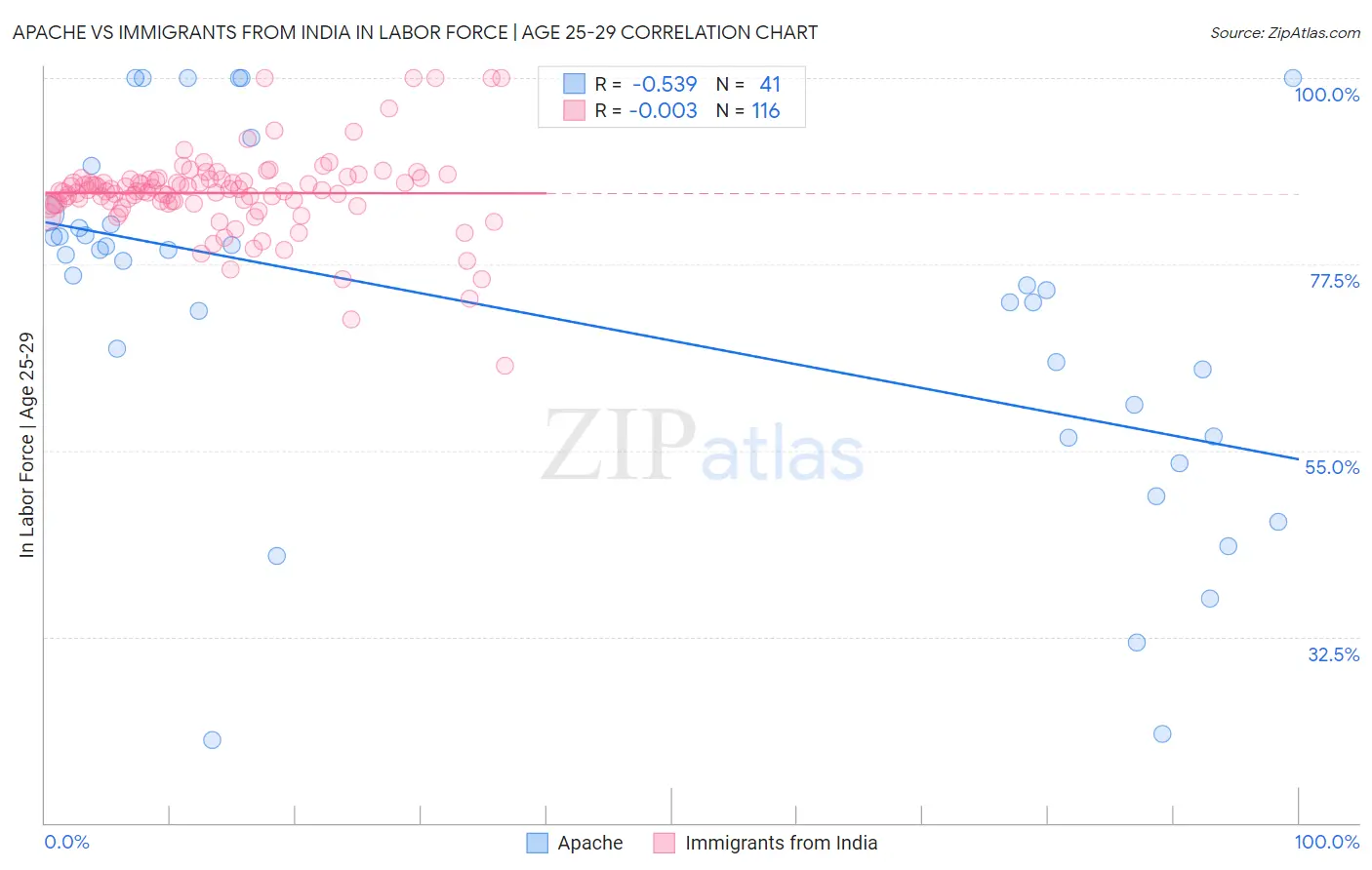 Apache vs Immigrants from India In Labor Force | Age 25-29