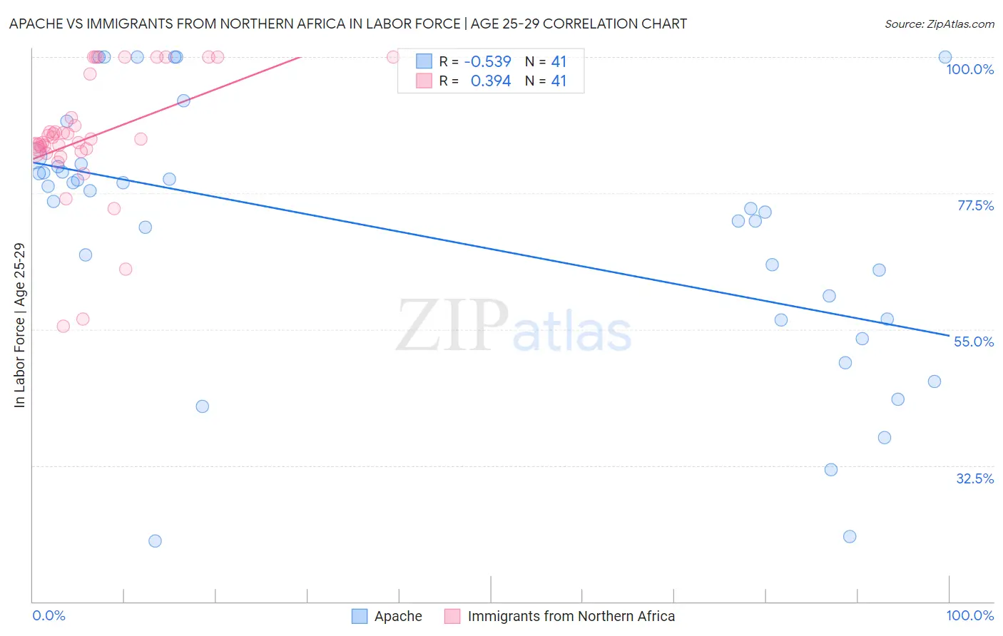 Apache vs Immigrants from Northern Africa In Labor Force | Age 25-29