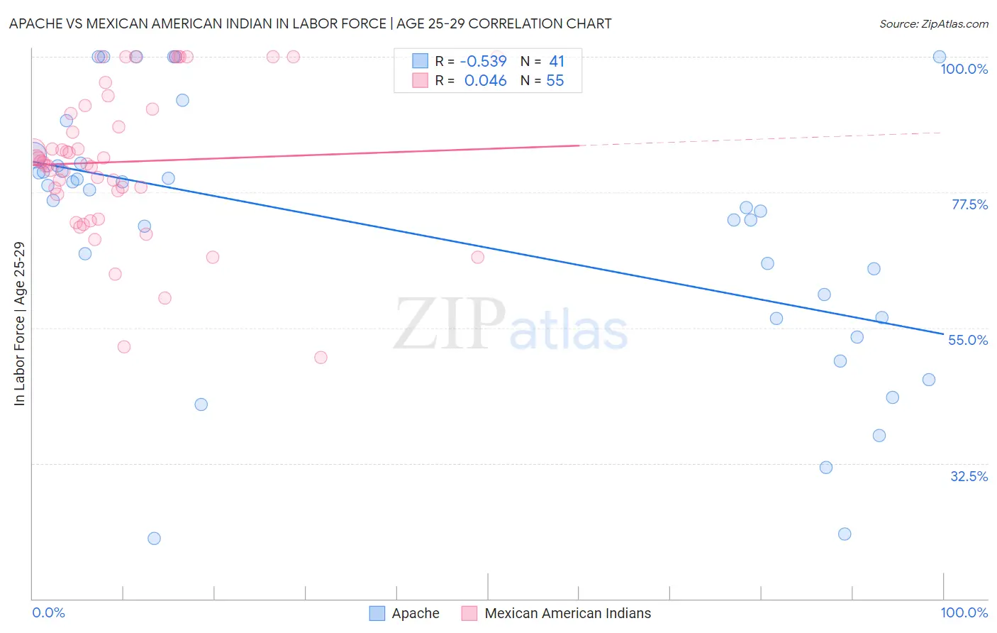 Apache vs Mexican American Indian In Labor Force | Age 25-29
