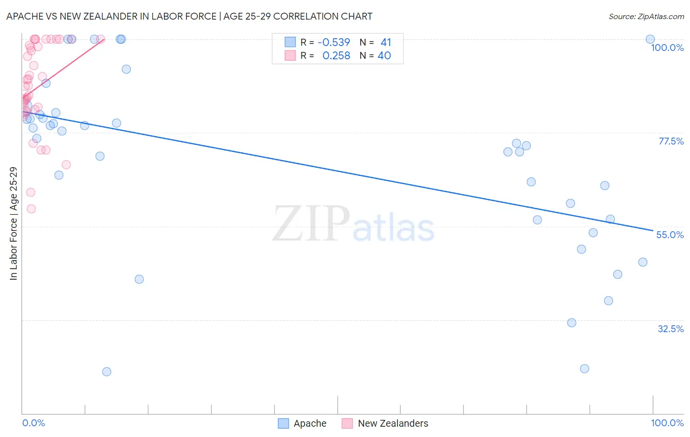 Apache vs New Zealander In Labor Force | Age 25-29